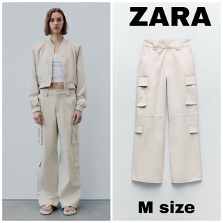 ZARA - ZARA　サテン カーゴパンツ　Mサイズ　エクリュ