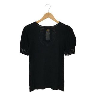 エンポリオアルマーニ(Emporio Armani)のEMPORIO ARMANI / エンポリオアルマーニ | シルク レーヨン フリル ニットTシャツ | 40 | ブラック | レディース(Tシャツ(半袖/袖なし))