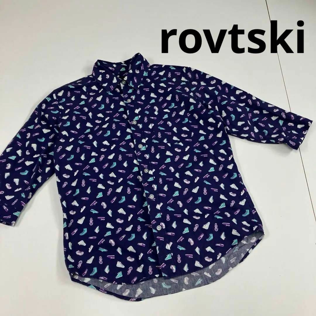 rovtski ロフトスキー　シャツ　総柄　パープル　五分丈　スニーカー柄　古着 メンズのトップス(シャツ)の商品写真