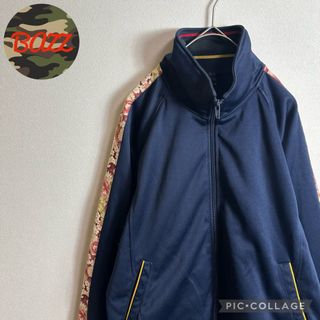 【3点1万円】トラックジャケット　Mサイズ　和柄　アームライン　花柄　ネイビー紺(ジャージ)