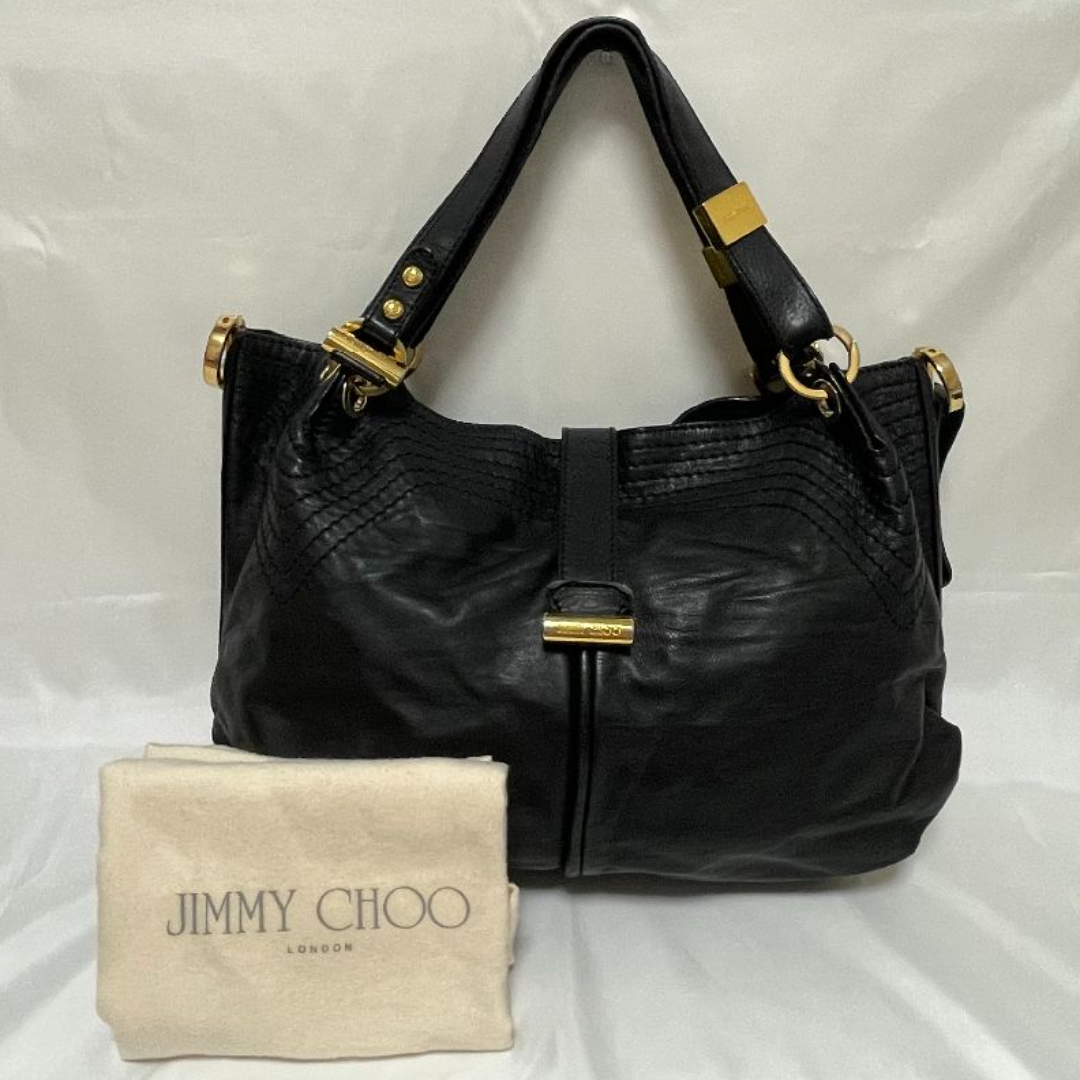 JIMMY CHOO(ジミーチュウ)の★JIMMY CHOO★トートバッグ ブラック レザー 肩掛け ゴールド金具 レディースのバッグ(ショルダーバッグ)の商品写真