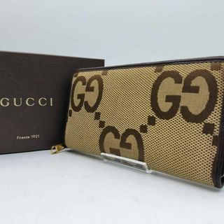 グッチ(Gucci)の【美品】グッチ 長財布 ジャンボGG ラウンドファスナー キャンバス レザー 茶(財布)