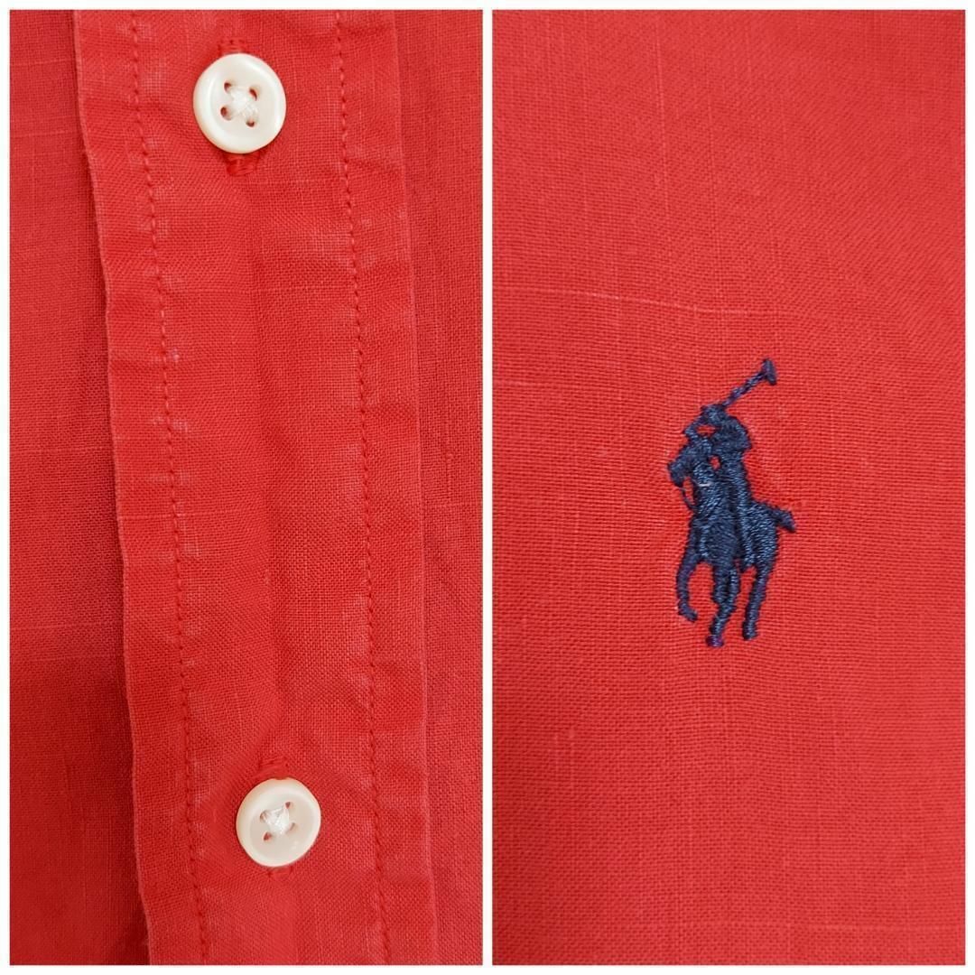 Ralph Lauren(ラルフローレン)のラルフローレン リネン 無地シャツ L 赤 レッド ネイビー 紺 刺繍 ポニー メンズのトップス(シャツ)の商品写真