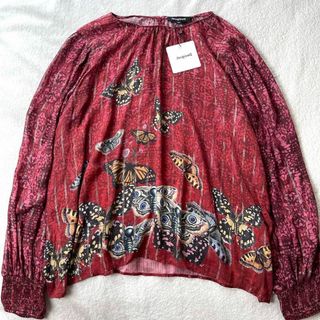 デシグアル(DESIGUAL)のデシグアル シアー 透け感 シャツ ブラウス トップス 蝶々 バタフライ XL(シャツ/ブラウス(長袖/七分))