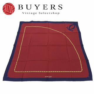 カルティエ(Cartier)の【中古】カルティエ  Cartier Must de Cartier マスト ドゥ スカーフ シルク100％ 2Cロゴ チェーン柄 ボルドー ネイビー レディース 女性 小物 scarf navy bordeaux(バンダナ/スカーフ)