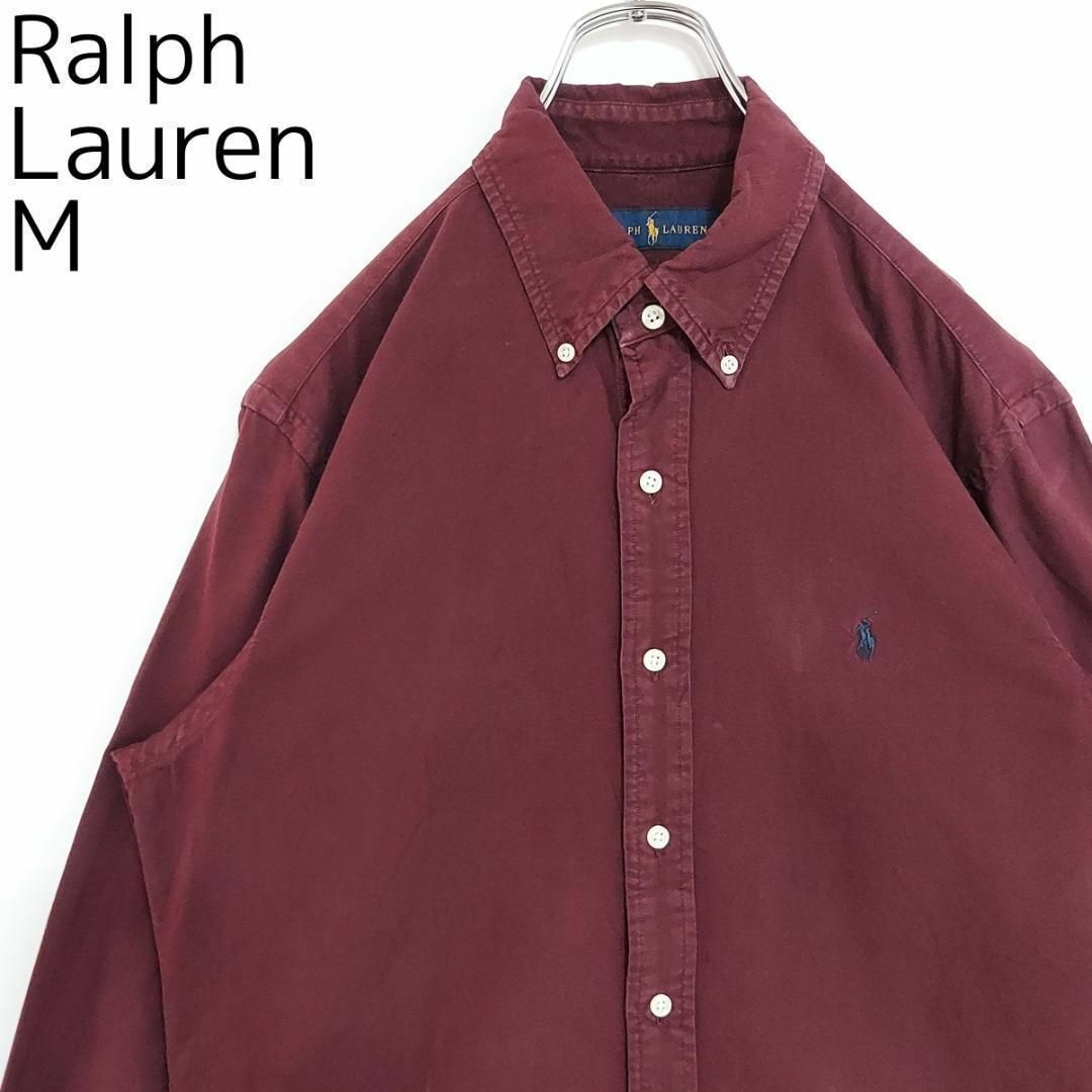 Ralph Lauren(ラルフローレン)のラルフローレン BD無地シャツ M ワインレッド 赤 ネイビー 紺 ポニー 刺繍 メンズのトップス(シャツ)の商品写真