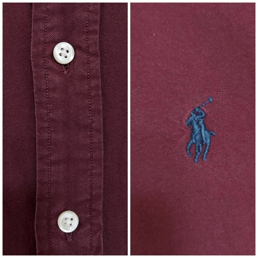 Ralph Lauren(ラルフローレン)のラルフローレン BD無地シャツ M ワインレッド 赤 ネイビー 紺 ポニー 刺繍 メンズのトップス(シャツ)の商品写真