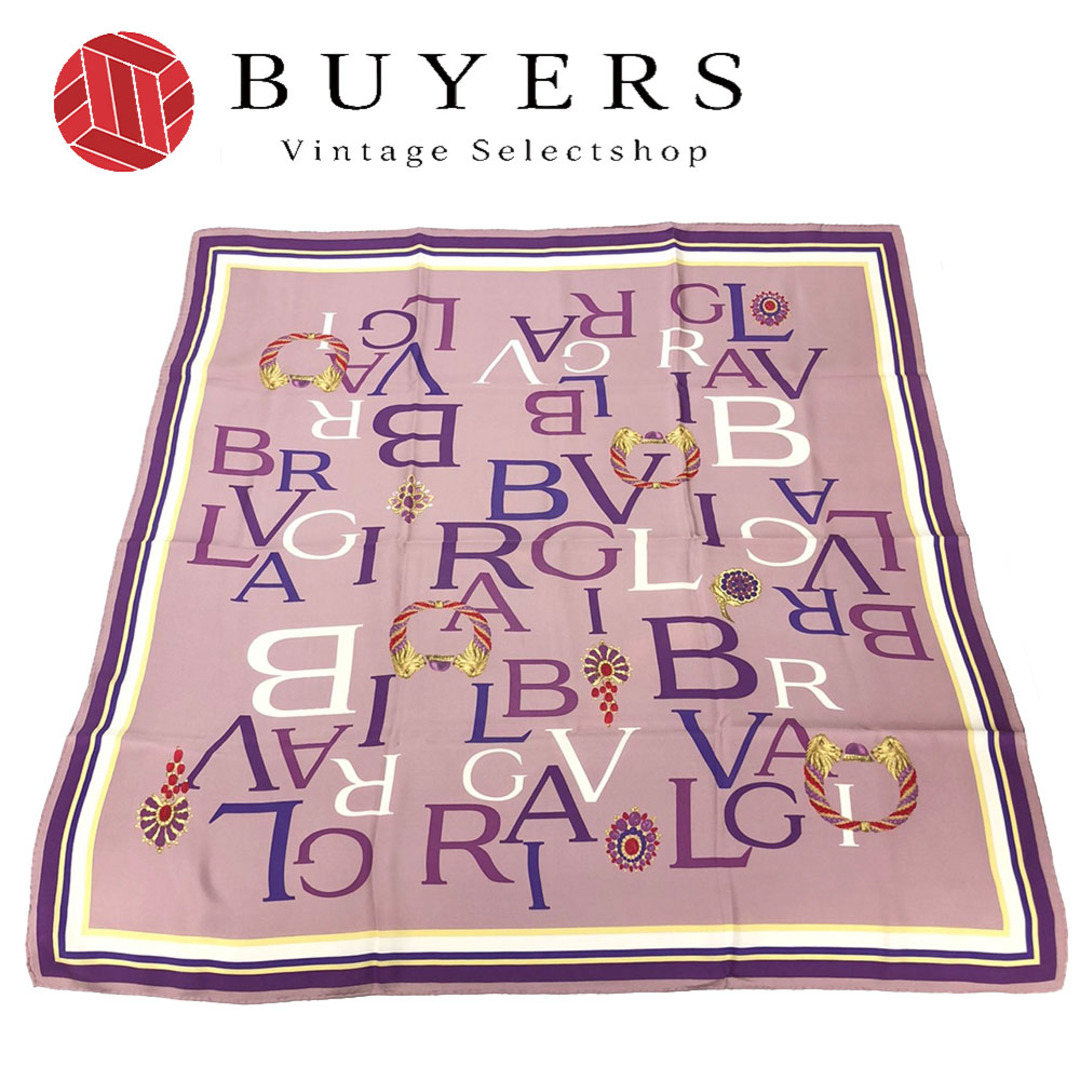 BVLGARI(ブルガリ)の【中古】ブルガリ スカーフ シルク100％ 大判 小物 パープル系 紫 女性 レディース おしゃれ BVLGARI scarf silk purple レディースのファッション小物(バンダナ/スカーフ)の商品写真