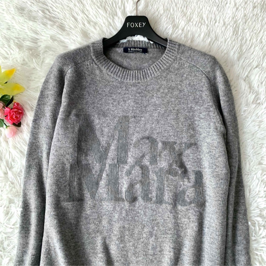 Max Mara(マックスマーラ)の【美品】マックスマーラ 膝丈 ワンピース ニット ロゴ カシミヤ混 グレー M レディースのワンピース(ひざ丈ワンピース)の商品写真