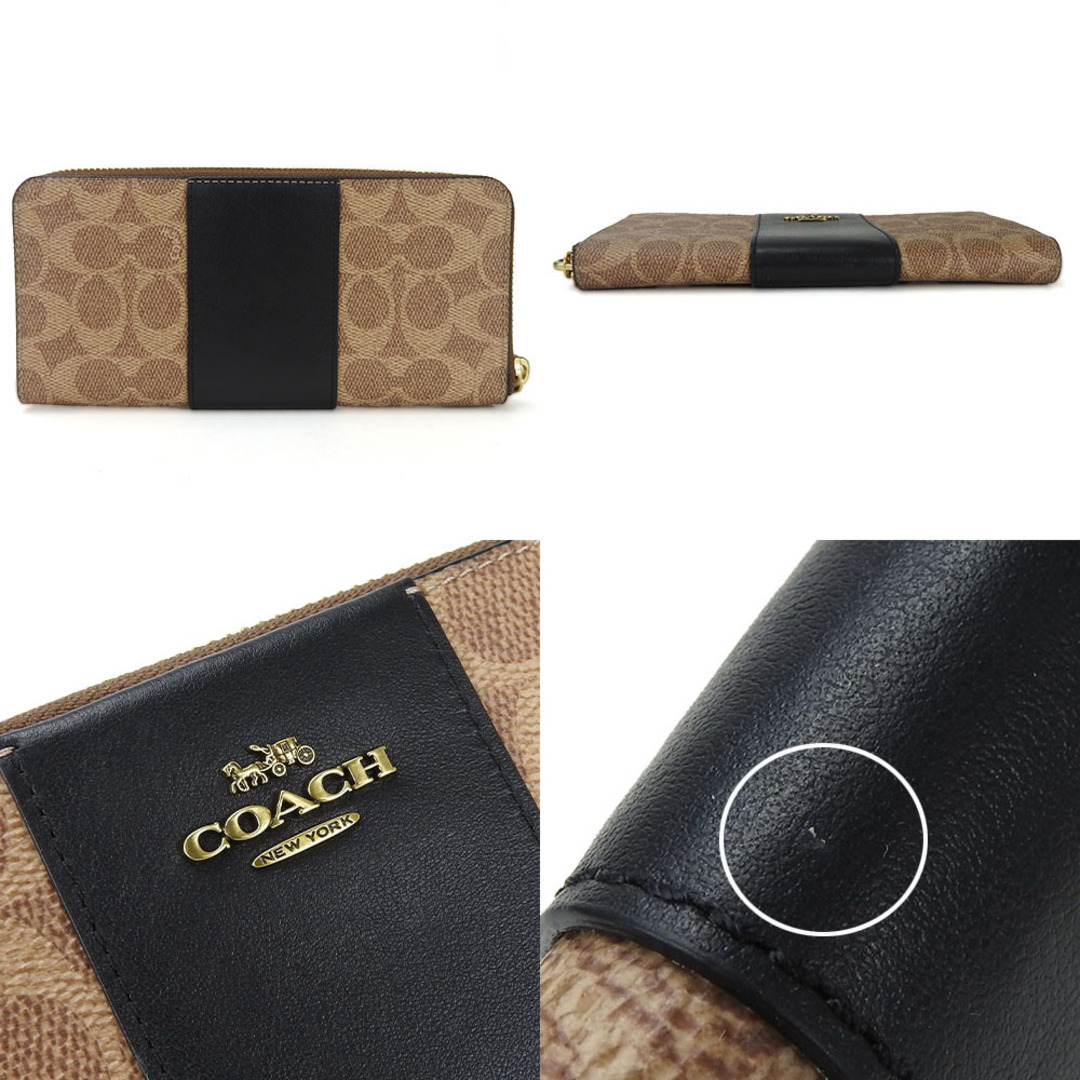 COACH(コーチ)の【中古】 コーチ ラウンドファスナー 長財布 シグネチャー PVC 73739 タン ブラック ブラウン レザー 革 レディース 女性 シンプル coach wallet レディースのファッション小物(財布)の商品写真