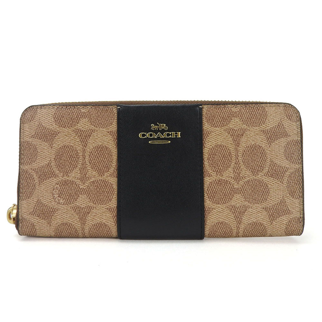 COACH(コーチ)の【中古】 コーチ ラウンドファスナー 長財布 シグネチャー PVC 73739 タン ブラック ブラウン レザー 革 レディース 女性 シンプル coach wallet レディースのファッション小物(財布)の商品写真