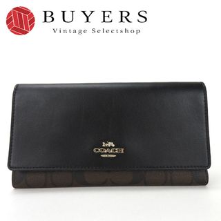 コーチ(COACH)の【中古】 【未使用展示品】コーチ 三つ折り 長財布 シグネチャー PVC F88024 ダークブラウン こげ茶 ブラック レザー 革 レディース 女性 シンプル coach wallet(財布)