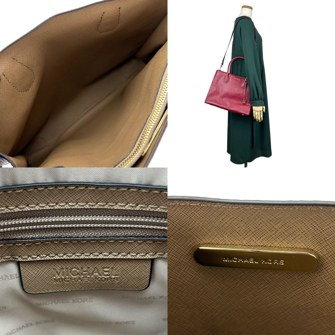 Michael Kors(マイケルコース)の【中古】 マイケルコース 2WAY トートバッグ ショルダー 肩掛け マーサー 30F6GM9T3 レザー 革 レッド系 ゴールド金具 普段使い レディース 女性 MICHAEL KORS tote Shoulder bag red レディースのバッグ(ショルダーバッグ)の商品写真