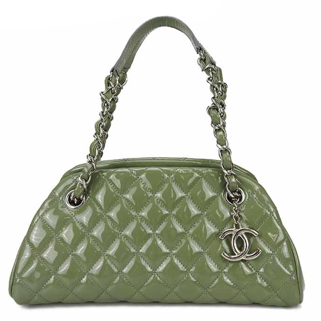 CHANEL(シャネル)の【中古】シャネル チェーンハンドバッグ  マドモアゼル ココマーク グリーン CHANEL GREEN 緑色 14番台 エナメル シルバー金具 レディース 女性 Chain Hand Bag Shoulder Bag Coco レディースのバッグ(ハンドバッグ)の商品写真