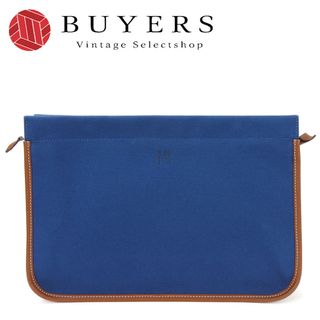 エルメス(Hermes)の【中古】エルメス クラッチバッグ キャンバス レザー 革 ネイビー ブラウン 普段使い レディース 女性 HERMES clutch bag blue(クラッチバッグ)