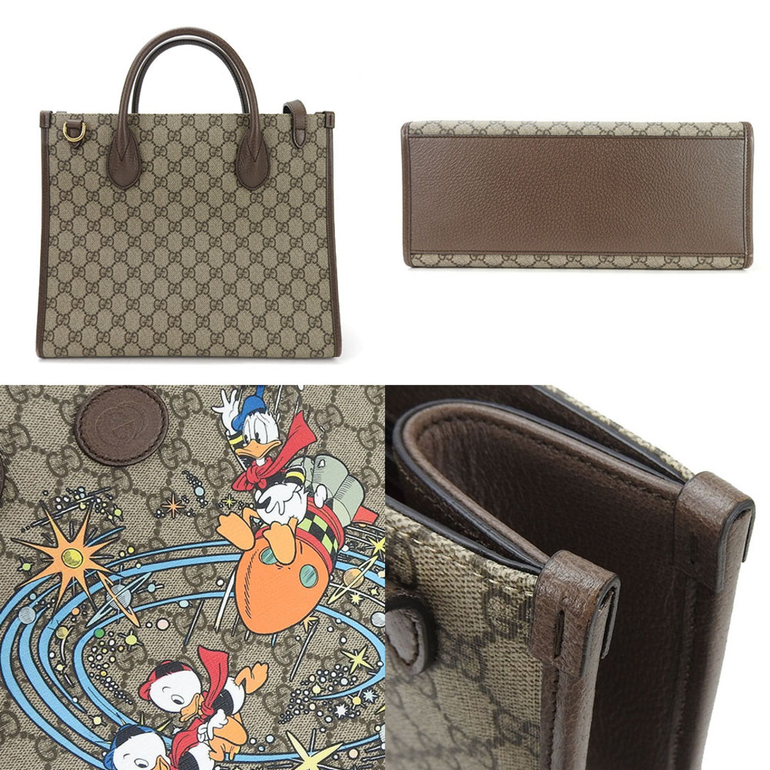 Gucci(グッチ)の【中古】 グッチ  2WAY ハンドバッグ ショルダー 肩掛け 648134 GGスプリーム ドナルドダック ディズニーコラボ レザー PVC ベージュ ブラウン レディース 女性 GUCCI hand bag shoulder beige brown Donaldduck レディースのバッグ(ハンドバッグ)の商品写真