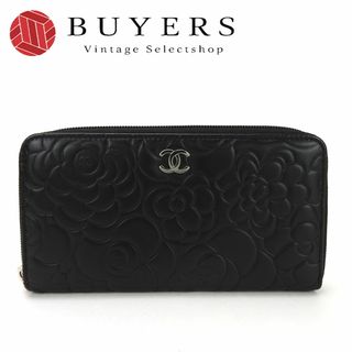 シャネル(CHANEL)の【中古】 シャネル ラウンドファスナー 長財布 ラムスキン レザー 革 カメリア ブラック 黒 17番台 ジッピー ロング ウォレット 小物 普段使い 女性 レディース CHANEL Zip long Wallet Black Leather(財布)