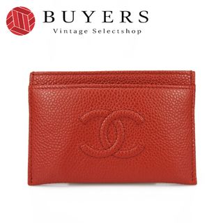 シャネル(CHANEL)の【中古】【美品】シャネル カードケース キャビアスキン CHANEL 22番台 レザー ココマーク レッド 赤 クレジットカードケース Card Case leather used second hand Red Caviarskin b-a11077(名刺入れ/定期入れ)