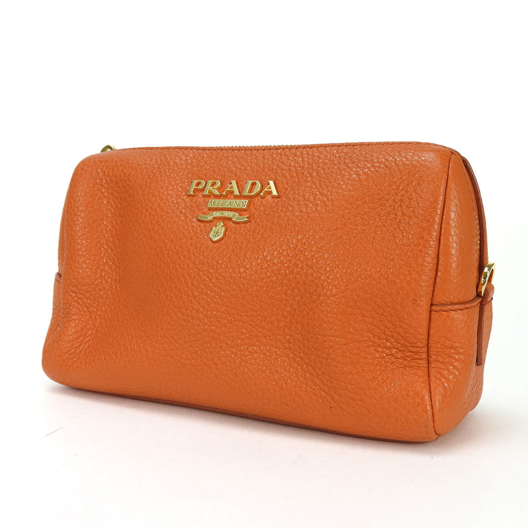 PRADA(プラダ)の【中古】プラダ ポーチ 1ND004 パパイヤ オレンジ レザー 革 小物入れ 化粧ポーチ メイクポーチ レディース 女性 マルチ PRADA pouch papaya orange vit.daino レディースのファッション小物(ポーチ)の商品写真