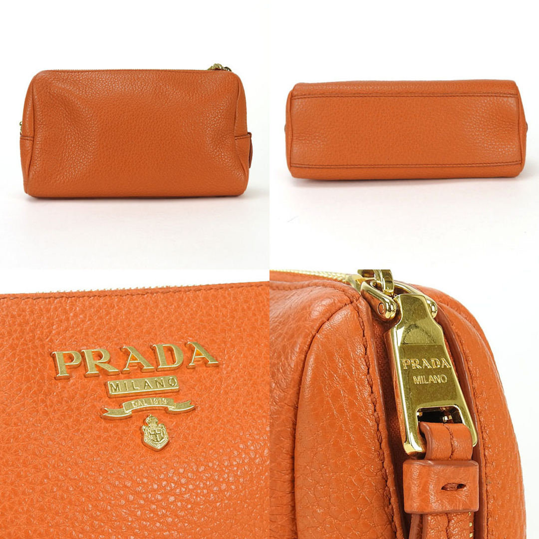 PRADA(プラダ)の【中古】プラダ ポーチ 1ND004 パパイヤ オレンジ レザー 革 小物入れ 化粧ポーチ メイクポーチ レディース 女性 マルチ PRADA pouch papaya orange vit.daino レディースのファッション小物(ポーチ)の商品写真