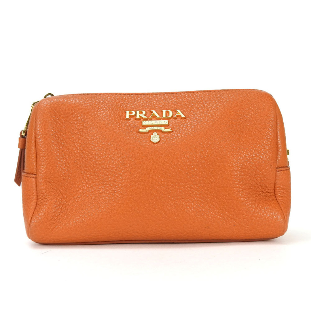 PRADA(プラダ)の【中古】プラダ ポーチ 1ND004 パパイヤ オレンジ レザー 革 小物入れ 化粧ポーチ メイクポーチ レディース 女性 マルチ PRADA pouch papaya orange vit.daino レディースのファッション小物(ポーチ)の商品写真