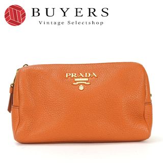 プラダ(PRADA)の【中古】プラダ ポーチ 1ND004 パパイヤ オレンジ レザー 革 小物入れ 化粧ポーチ メイクポーチ レディース 女性 マルチ PRADA pouch papaya orange vit.daino(ポーチ)