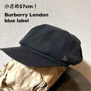 バーバリーブルーレーベル(BURBERRY BLUE LABEL)の小さめ57cm！バーバリーロンドンBL 古着ハンチング 黒 日本製 三陽商会 (ハンチング/ベレー帽)