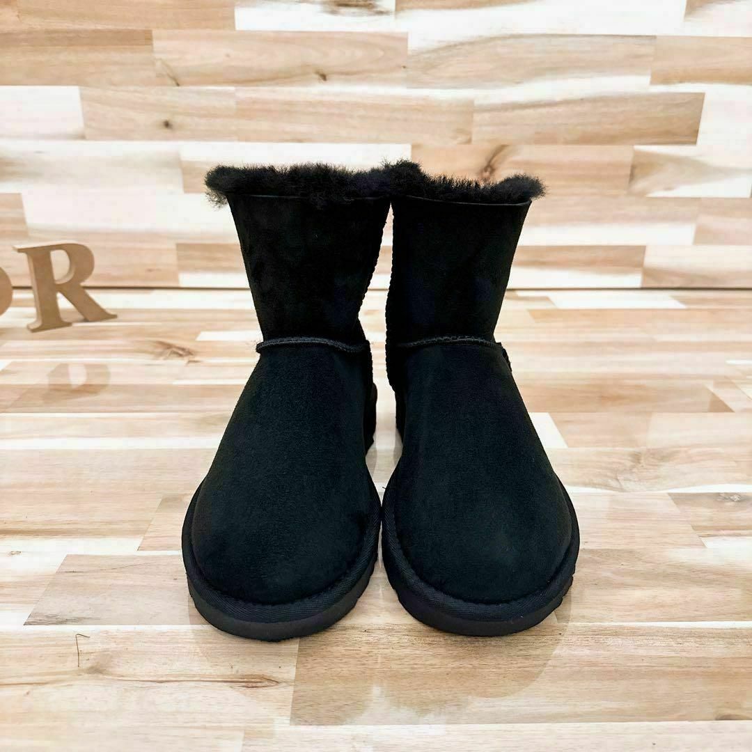 【アグ】UGG ファー ボア ムートン ブーツ レザーリボン 秋冬 24.0 黒