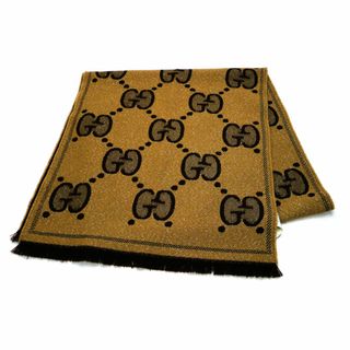 グッチ(Gucci)のGUCCI GGウール ラメ ジャカード マフラー ベージュ ダークブラウン(マフラー/ショール)