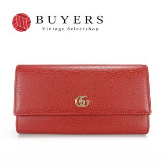 グッチ(GUCCI)の【中古】グッチ GUCCI 456116 二つ折り長財布 プチ マーモント レザー レッド 赤  ウォレット レディース(財布)