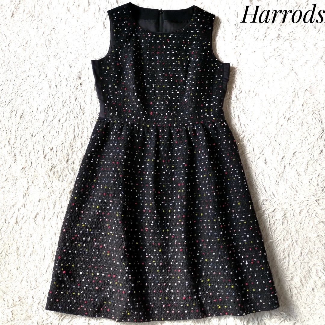 Harrods(ハロッズ)の【Harrods】ツイードワンピース ブラック 仕事 セレモニー オケージョン レディースのワンピース(ひざ丈ワンピース)の商品写真