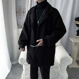 メンズチェスターコート　L ブラック　ビックシルエット　ロング　冬服　アウター(チェスターコート)