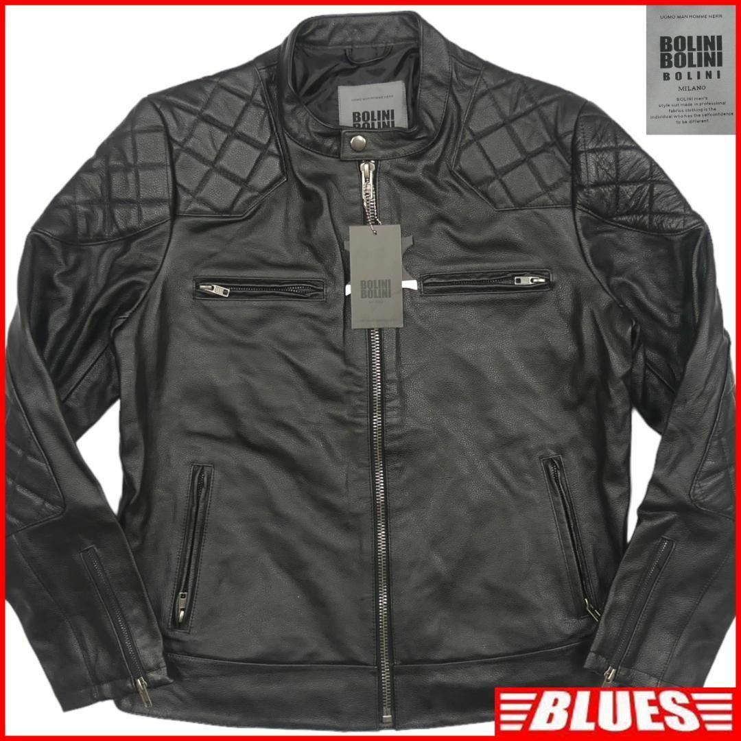 BOLLINI(ボリーニ)の未使用 ライダースジャケット 本革 シングルメンズ L 黒 TY2913 メンズのジャケット/アウター(ライダースジャケット)の商品写真