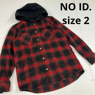 ノーアイディー(NO ID.)のNO ID. ノーアイディー　フリースパーカー　　シャドーチェック　古着　2(パーカー)