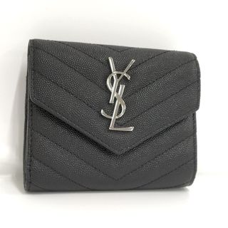 サンローラン(Saint Laurent)のSAINT LAURENT 三つ折り 財布 シルバー金具 レザー ブラック(財布)