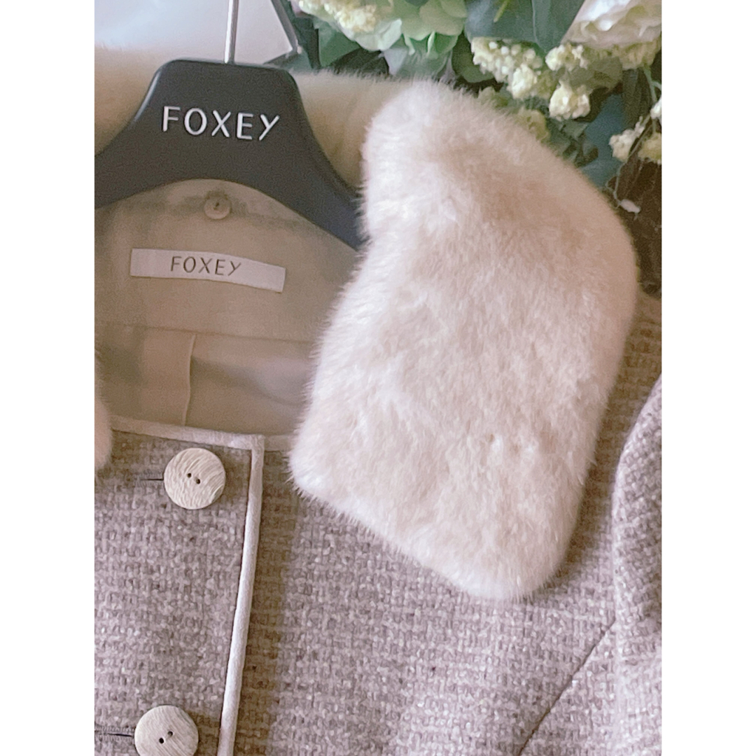 FOXEY - 新品同様!FOXEY ミンク襟付きノーカラージャケット 40 FOXEY - 新品同様!FOXEY ミンク襟付きノーカラージャケット 40