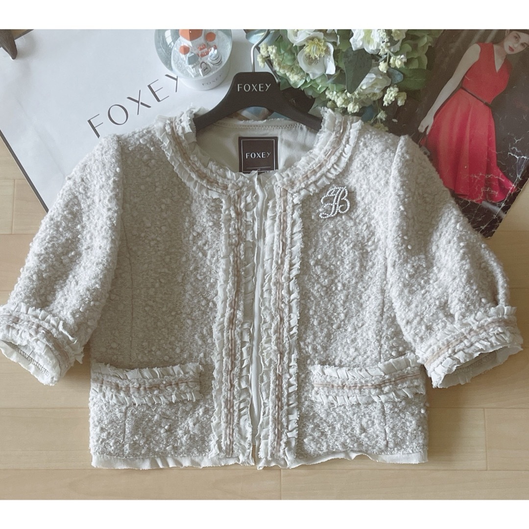 FOXEY(フォクシー)の極美品！FOXEYツイードノーカラージャケット 40 Rene  foxey レディースのジャケット/アウター(ノーカラージャケット)の商品写真