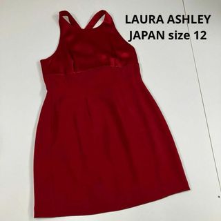 ローラアシュレイ(LAURA ASHLEY)のLAURA ASHLEY ノースリーブワンピース　切り替え　古着　赤(ひざ丈ワンピース)