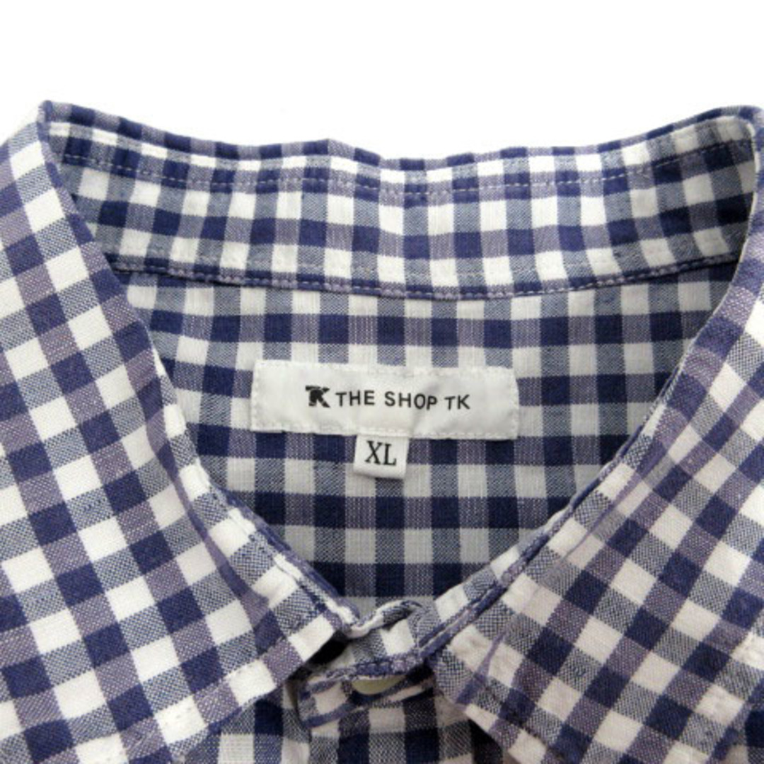 THE SHOP TK(ザショップティーケー)のTHE SHOP TK シャツ 七分袖 リネン混 ギンガムチェック 紫 白 XL メンズのトップス(シャツ)の商品写真