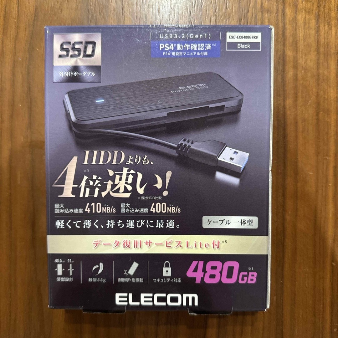 ELECOM(エレコム)のエレコム SSD 外付け ポータブル 480GB 薄型 USB3.2(Gen1) スマホ/家電/カメラのPC/タブレット(PC周辺機器)の商品写真