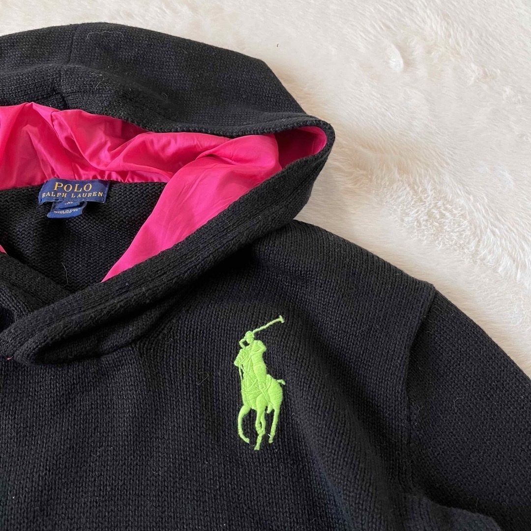 POLO RALPH LAUREN(ポロラルフローレン)の【美品】ポロラルフローレン　女の子　フード付きニットセーター　ブラック　XL キッズ/ベビー/マタニティのキッズ服女の子用(90cm~)(ニット)の商品写真