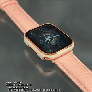 アップルウォッチ(Apple Watch)のアップルウォッチ　ホワイトケース　ピンク本革レザーベルト(腕時計)