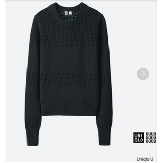 ユニクロ(UNIQLO)の【新品一部店舗】ユニクロ　ユー　コットンメッシュクルーネックセーター　黒　L(ニット/セーター)