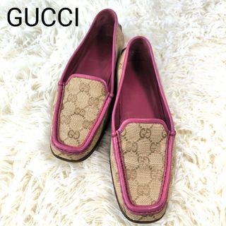 グッチ(Gucci)のGUCCI グッチ GGピンク パイピング ローファー ドライビングシューズ(ローファー/革靴)