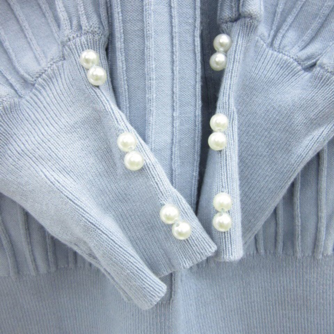 クチュールブローチ リブニット カットソー 七分袖 34 ライトブルー 水色 レディースのトップス(ニット/セーター)の商品写真