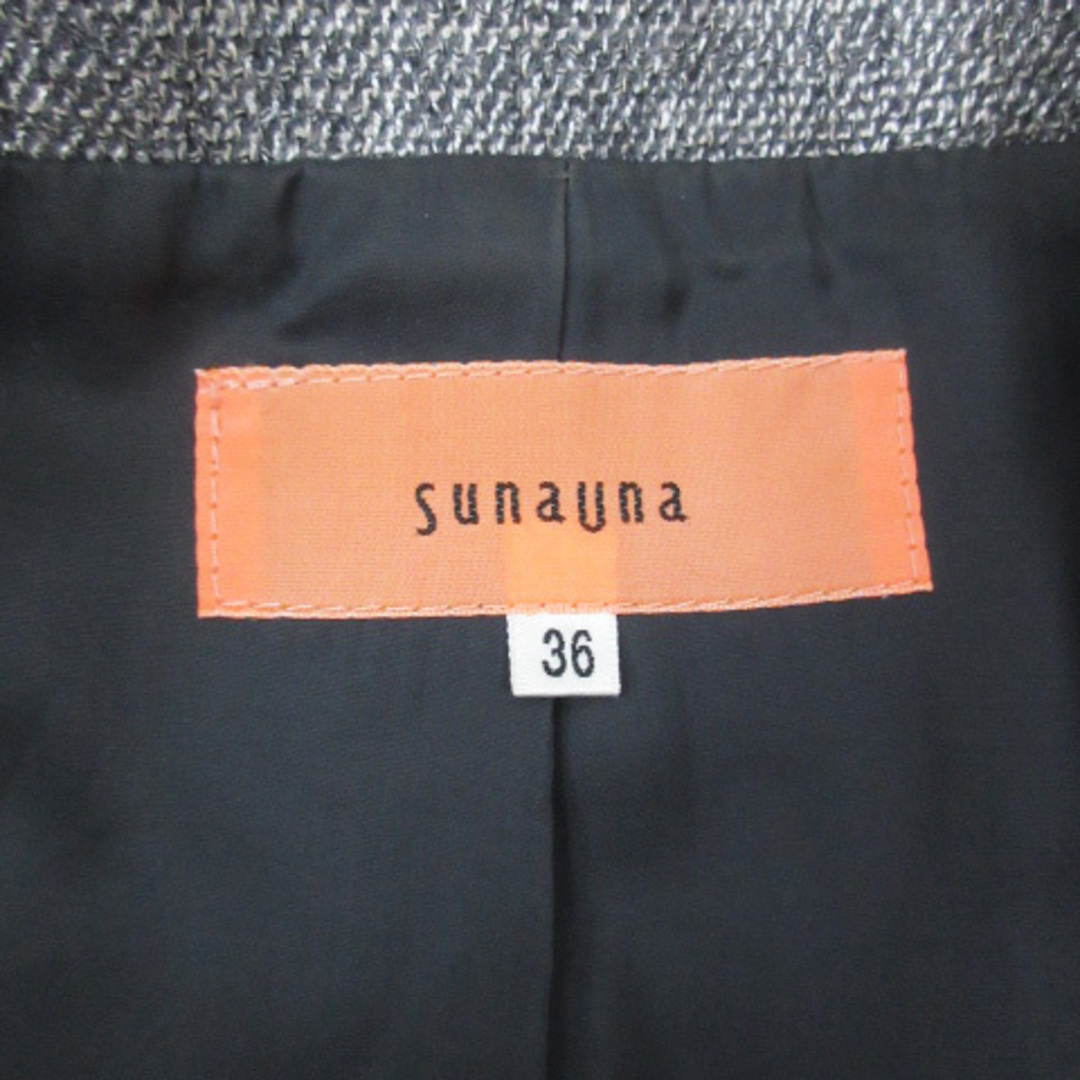 SunaUna(スーナウーナ)のスーナウーナ テーラードジャケット ミドル丈 総裏地 総柄 36 グレー 白 レディースのジャケット/アウター(その他)の商品写真