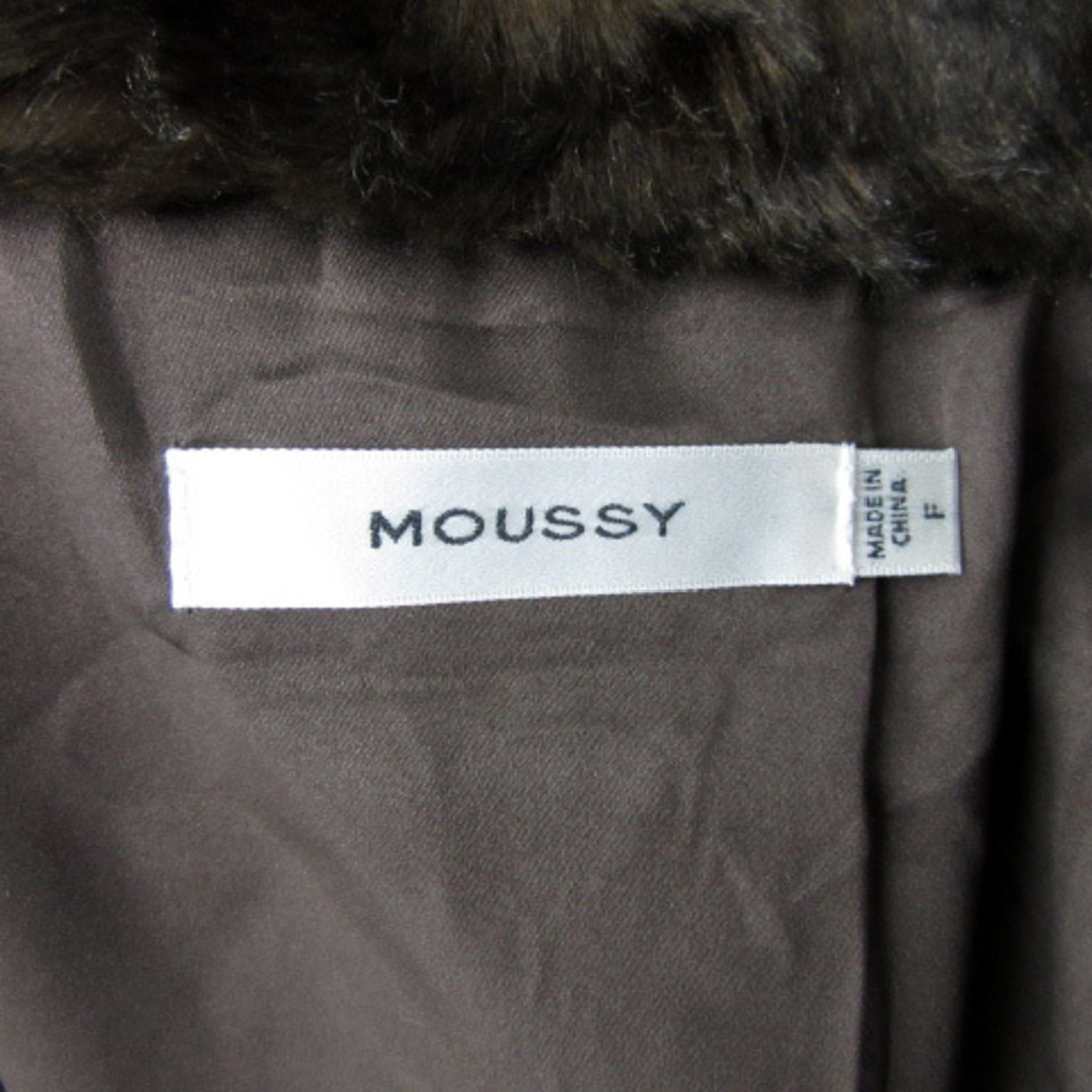 moussy(マウジー)のマウジー フェイクファーコート ノーカラーコート ミドル丈 F 茶 ブラウン レディースのジャケット/アウター(毛皮/ファーコート)の商品写真