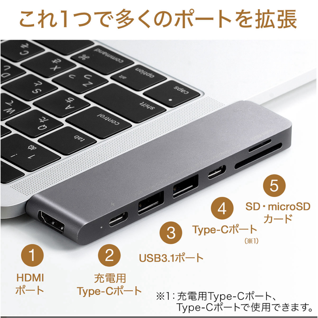 サンワサプライ MacBook Pro 専用USB Type-Cハブ 400-A スマホ/家電/カメラのPC/タブレット(PC周辺機器)の商品写真