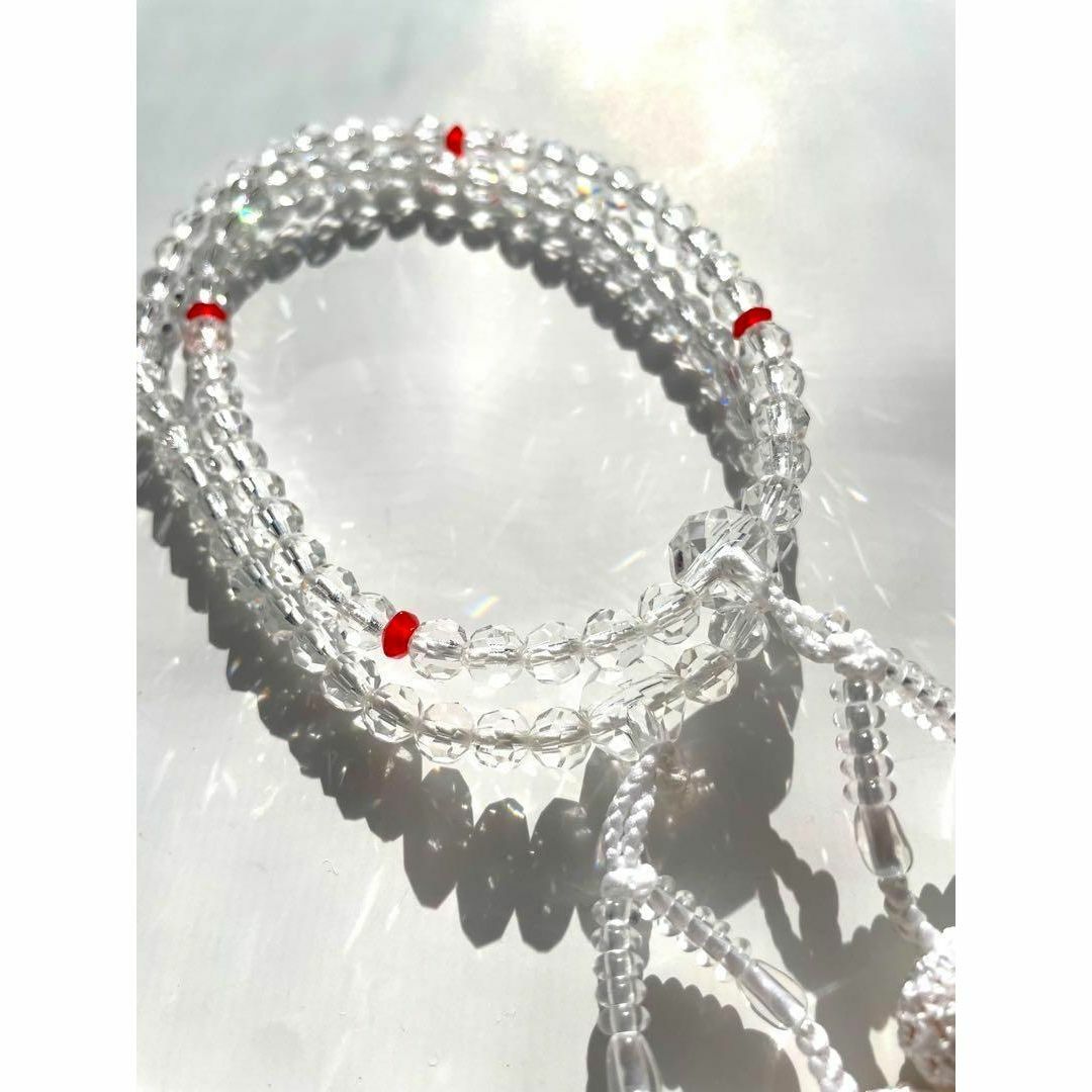 【在庫セール】クリスタルカットガラス　白房　女性用数珠　仏具　二連　新品未使用 レディースのアクセサリー(その他)の商品写真