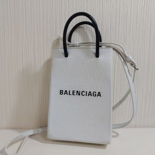 バレンシアガ(Balenciaga)のバレンシアガ ショルダートート バッグ レザー ホワイト/ブラック 593826(ショルダーバッグ)